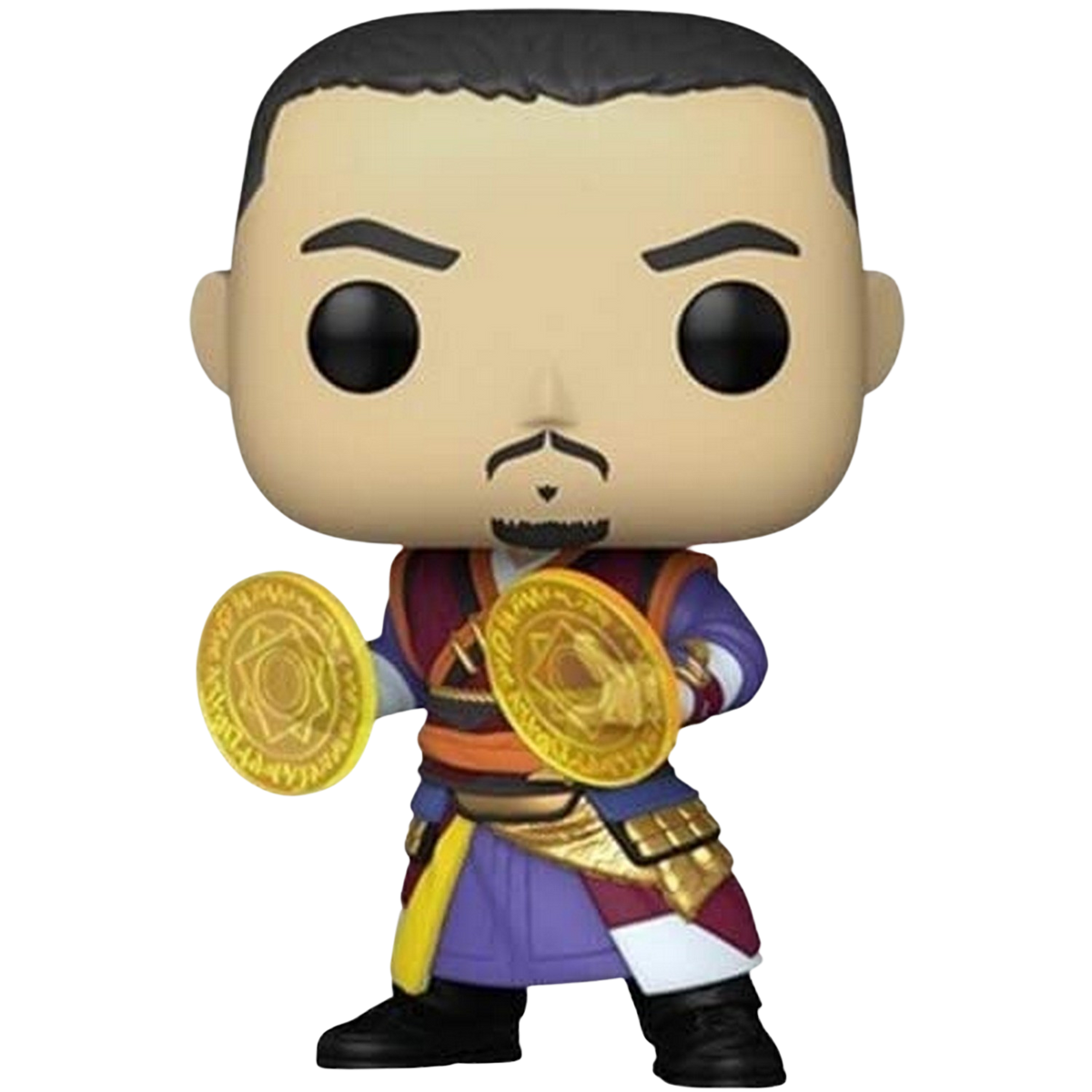 Una figura Funko Pop di Wong di Doctor Strange. Tiene in mano due dischi d'oro.