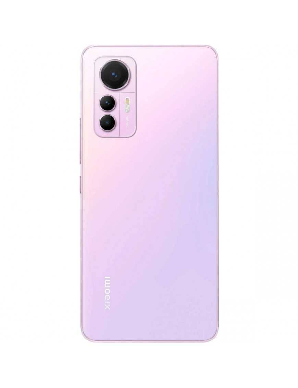 Różowy telefon Xiaomi na białym tle z trzema obiektywami aparatu.