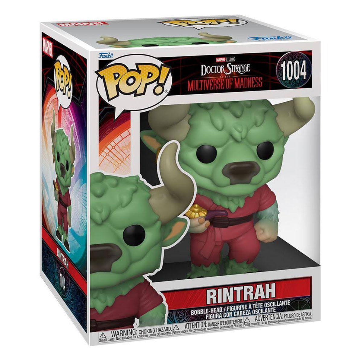 Pop! figure of Rintrah from Doctor Strange. Green bull-like creature in a box.