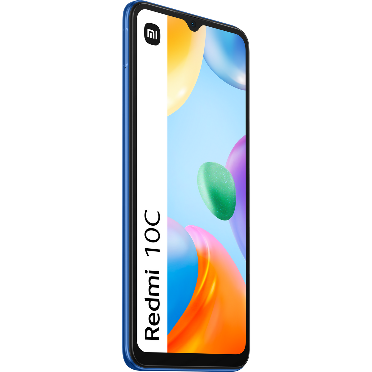 Smartfon Redmi 10C na czarnym tle, widok z boku.