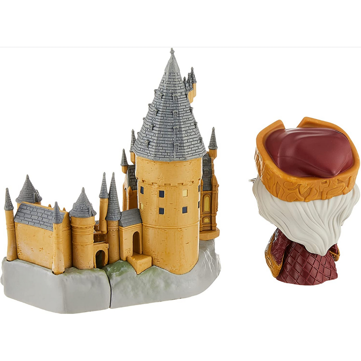 Modello del castello di Hogwarts e una figura di Silente.