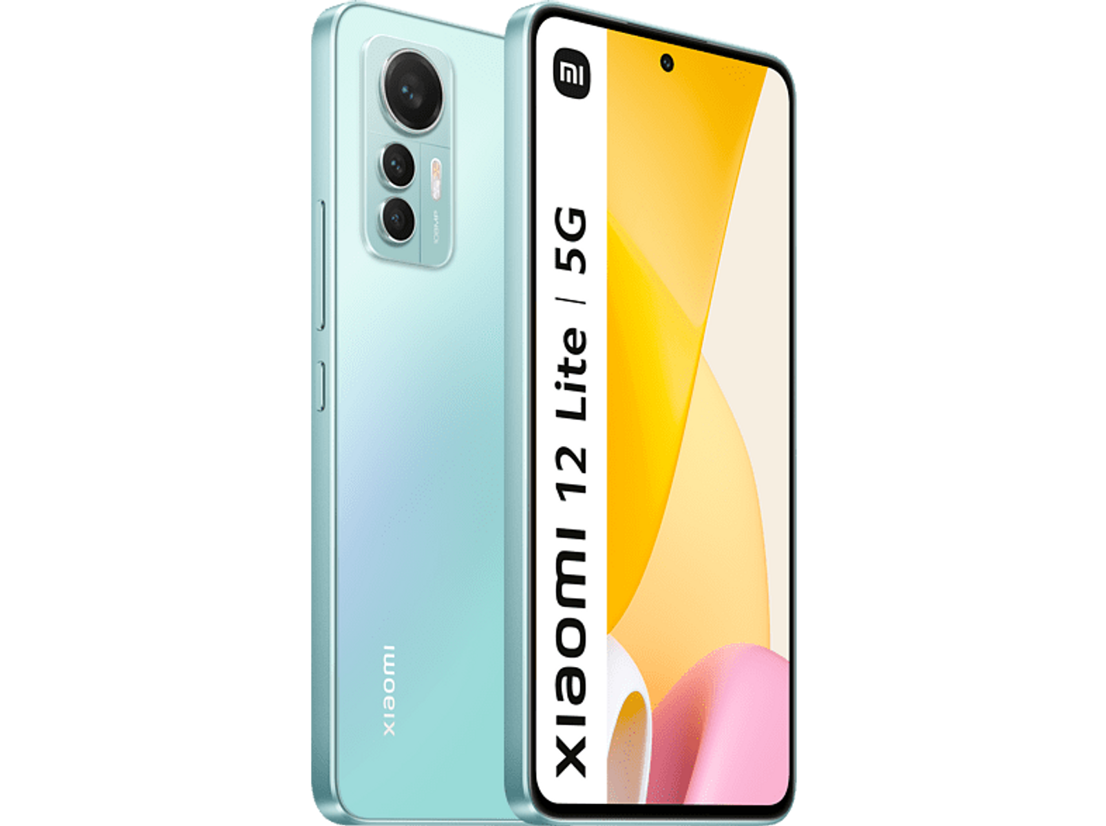 Miętowy telefon. Pokazuje widok z boku. Czarne tło.