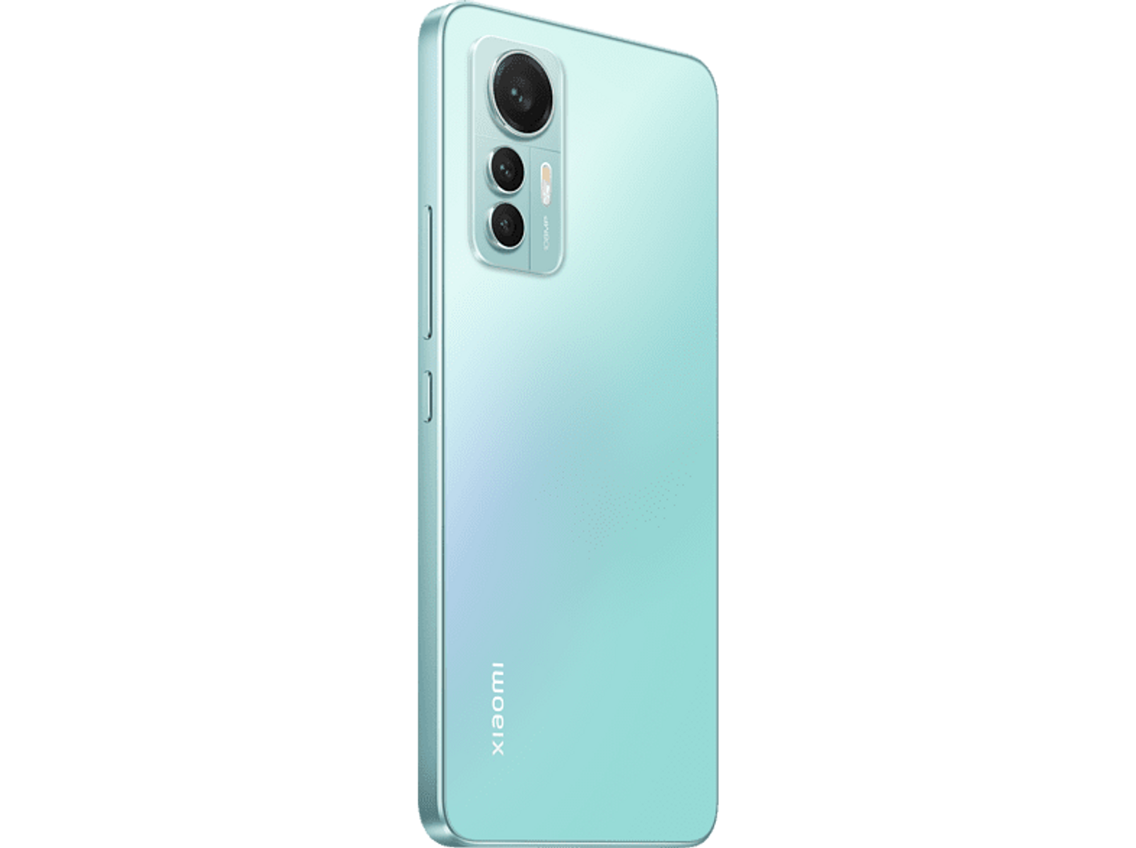 Miętowy telefon Xiaomi, widok z tyłu, trzy kamery.