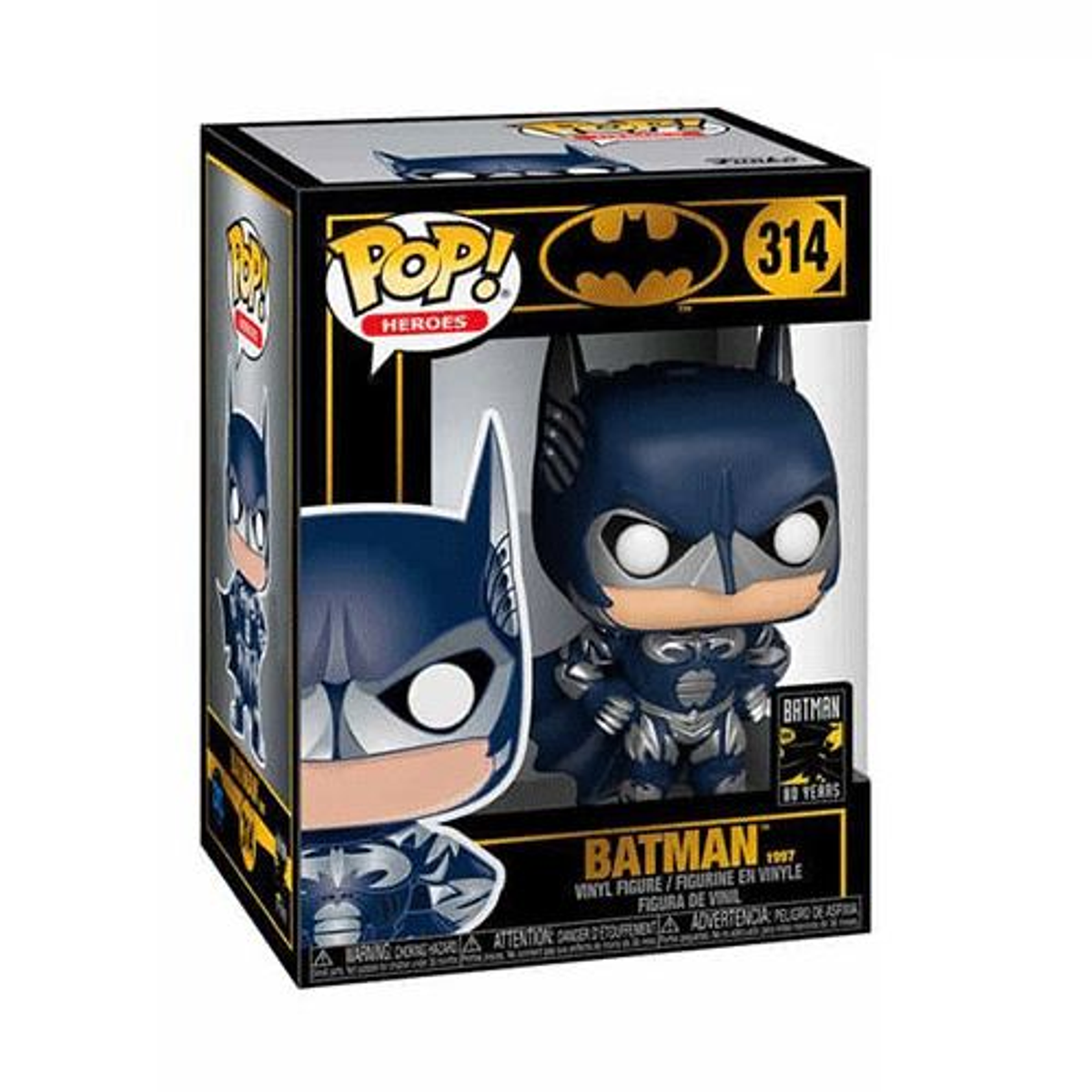 Statuetta di Batman in una scatola. La scatola dice Batman e ha il logo POP!.