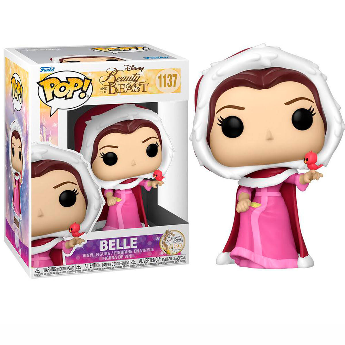 Figura Funko Pop di Belle, La Bella e la Bestia, abito invernale, con uccello.
