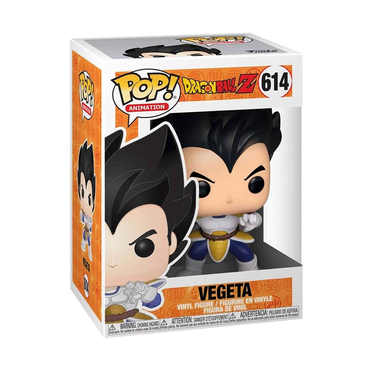 Eine Vegeta-Actionfigur in einer Box mit der Aufschrift 'Dragon Ball Z'. Die Figur ist in Kampfpose.