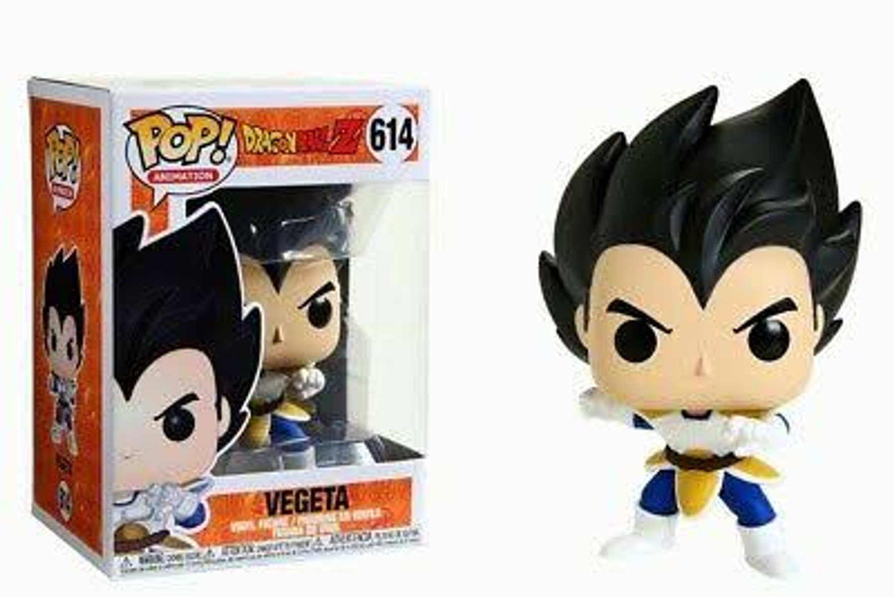 Vegeta-Figur in einer Box, mit einer Figur außerhalb der Box. Beide haben schwarzes Haar.
