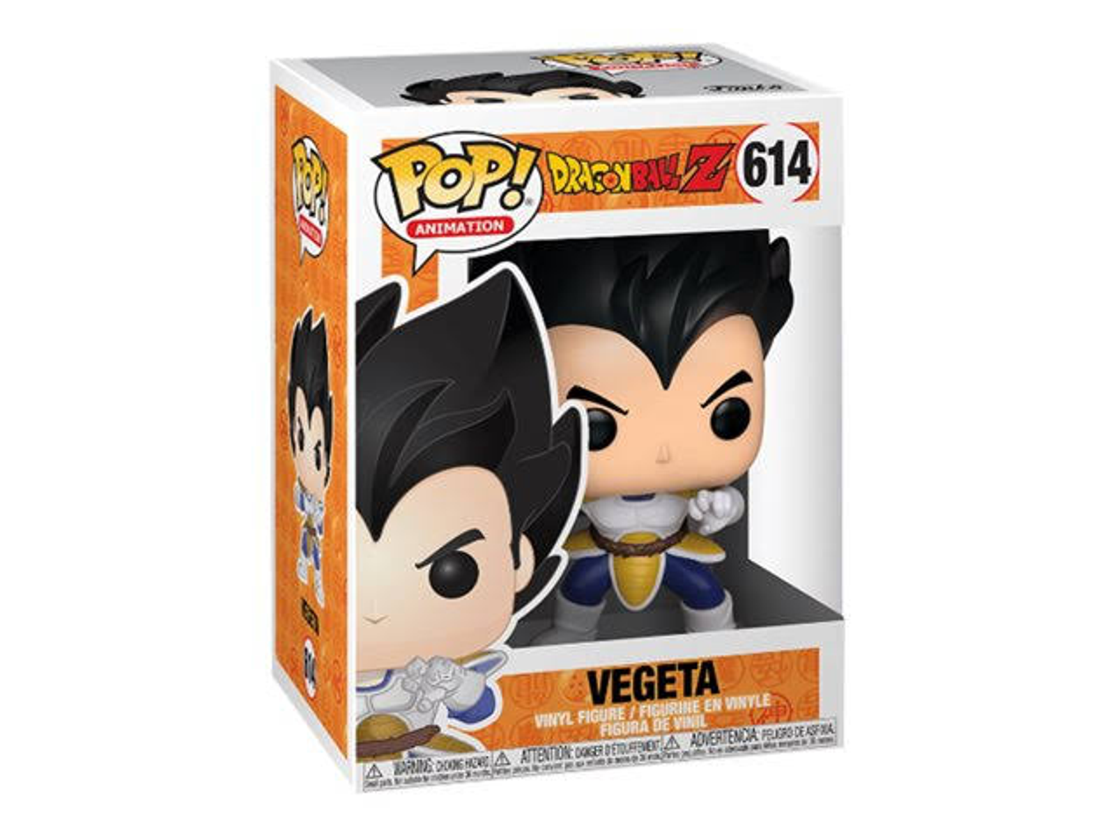 Funko Pop Figur von Vegeta aus Dragon Ball Z innerhalb und außerhalb der Box.