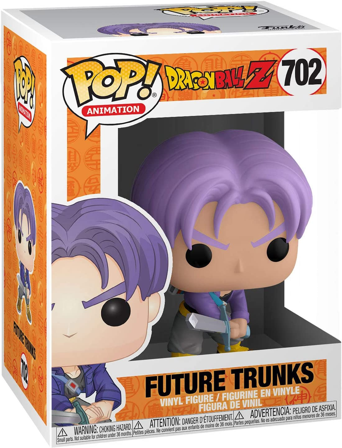 Scatola di una statuina Funko Pop di Dragon Ball Z Future Trunks.