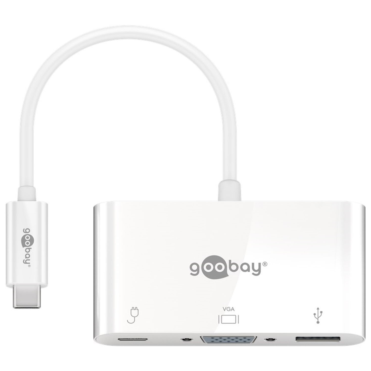 GOOBAY 62100 Multiport-Adapter USB USB-C Hub, PD, Weiß 3.0+VGA+C