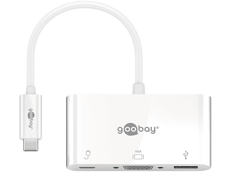 GOOBAY 62100 Multiport-Adapter USB 3.0+VGA+C PD, Hub, Weiß USB-C