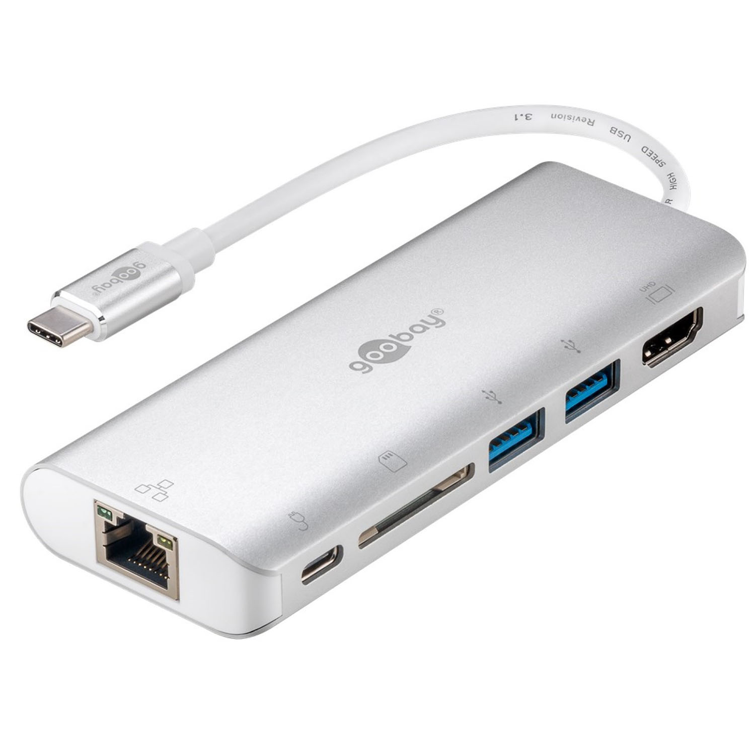 4k30Hz CR USB Silber Hub, HDMI RJ45 76788 Multiport-Adapter GOOBAY PD, USB-C