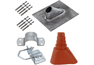 PREMIUMX SAT Dachmontage Set Bleipfanne Mastschelle Mastfuß Manschette Schrauben Dachabdeckung, Silber