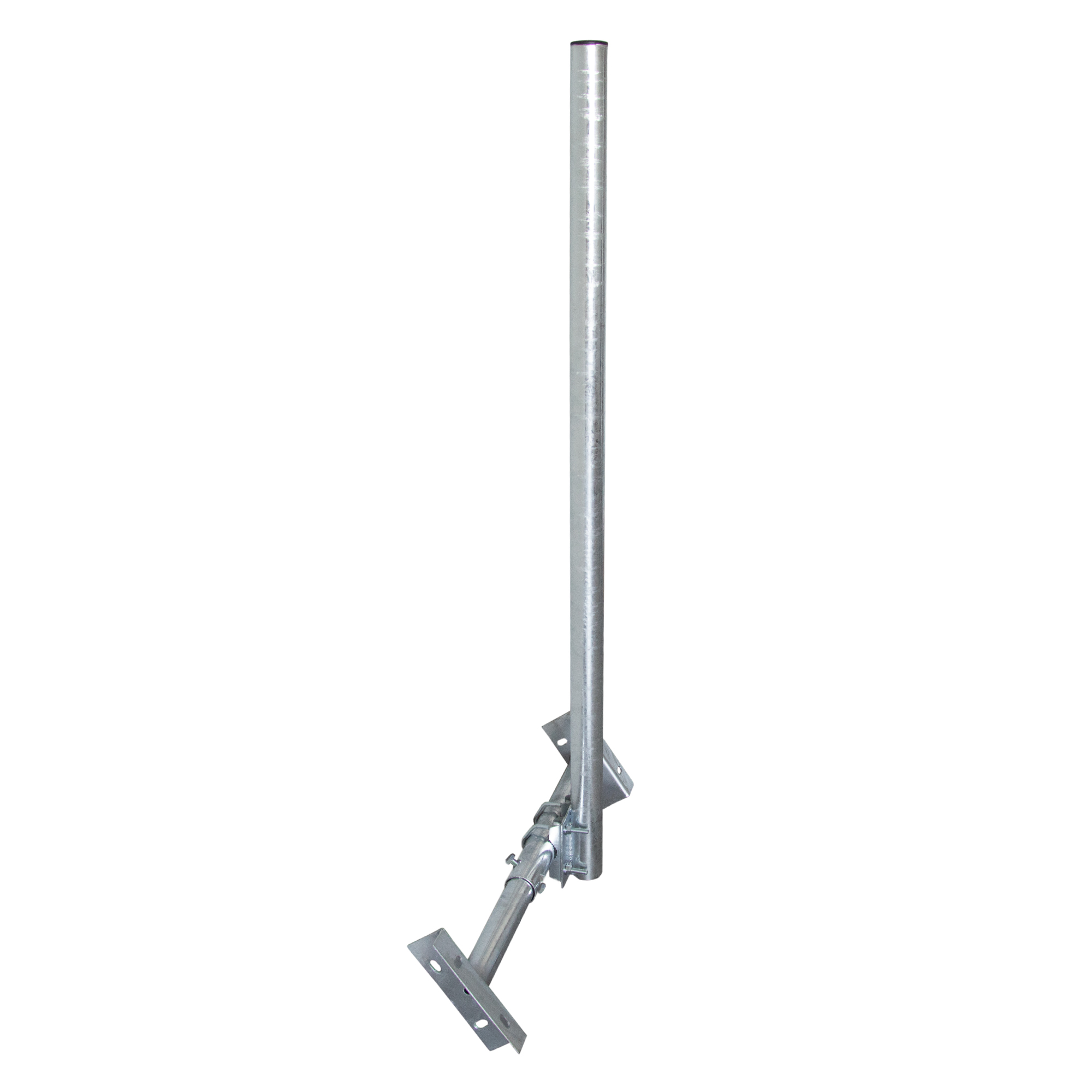 Eine Metallantennenhalterung. Es ist silber und hat mehrere Teile.