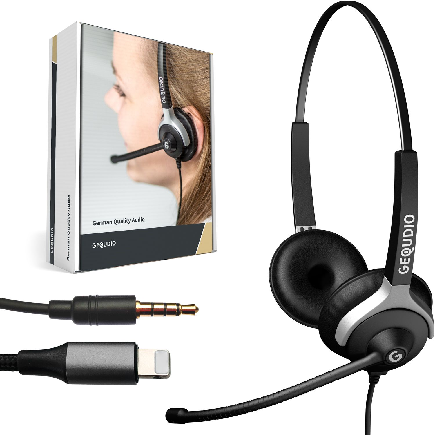 Klinke Schwarz Headset Headset GEQUDIO 2-Ohr und mit On-ear Lightning-Adapter, 3,5mm