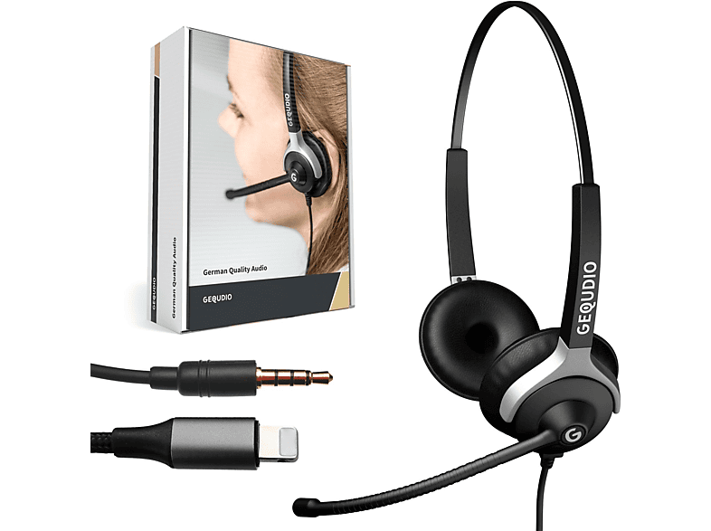 Klinke Schwarz Headset Headset GEQUDIO 2-Ohr und mit On-ear Lightning-Adapter, 3,5mm