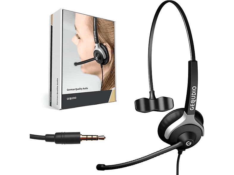 GEQUDIO Headset 1-Ohr mit 3,5mm Klinke, Over-ear Headset Schwarz