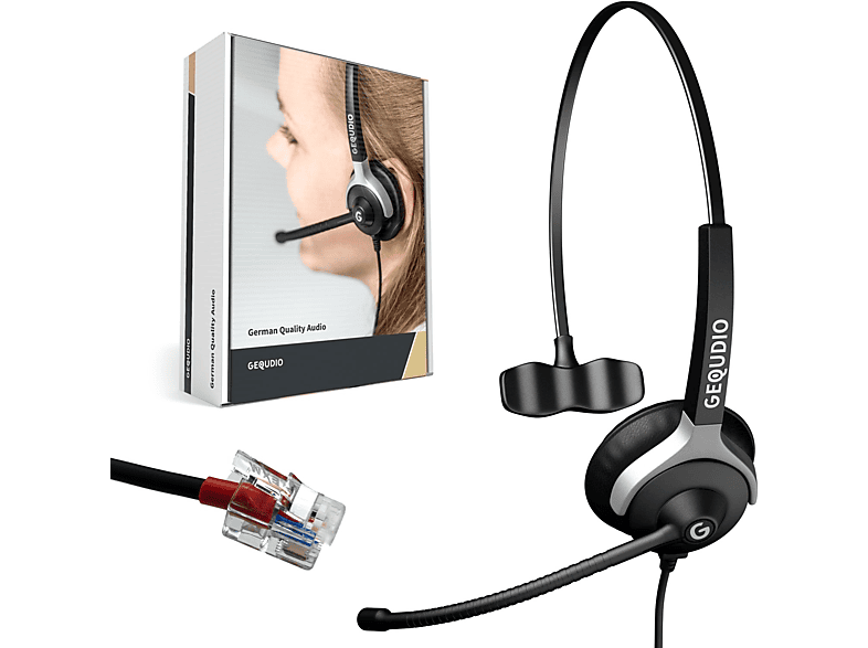GEQUDIO Headset 1-Ohr für Yealink, Snom, Grandstream mit Kabel, On-ear Headset Schwarz | Headsets