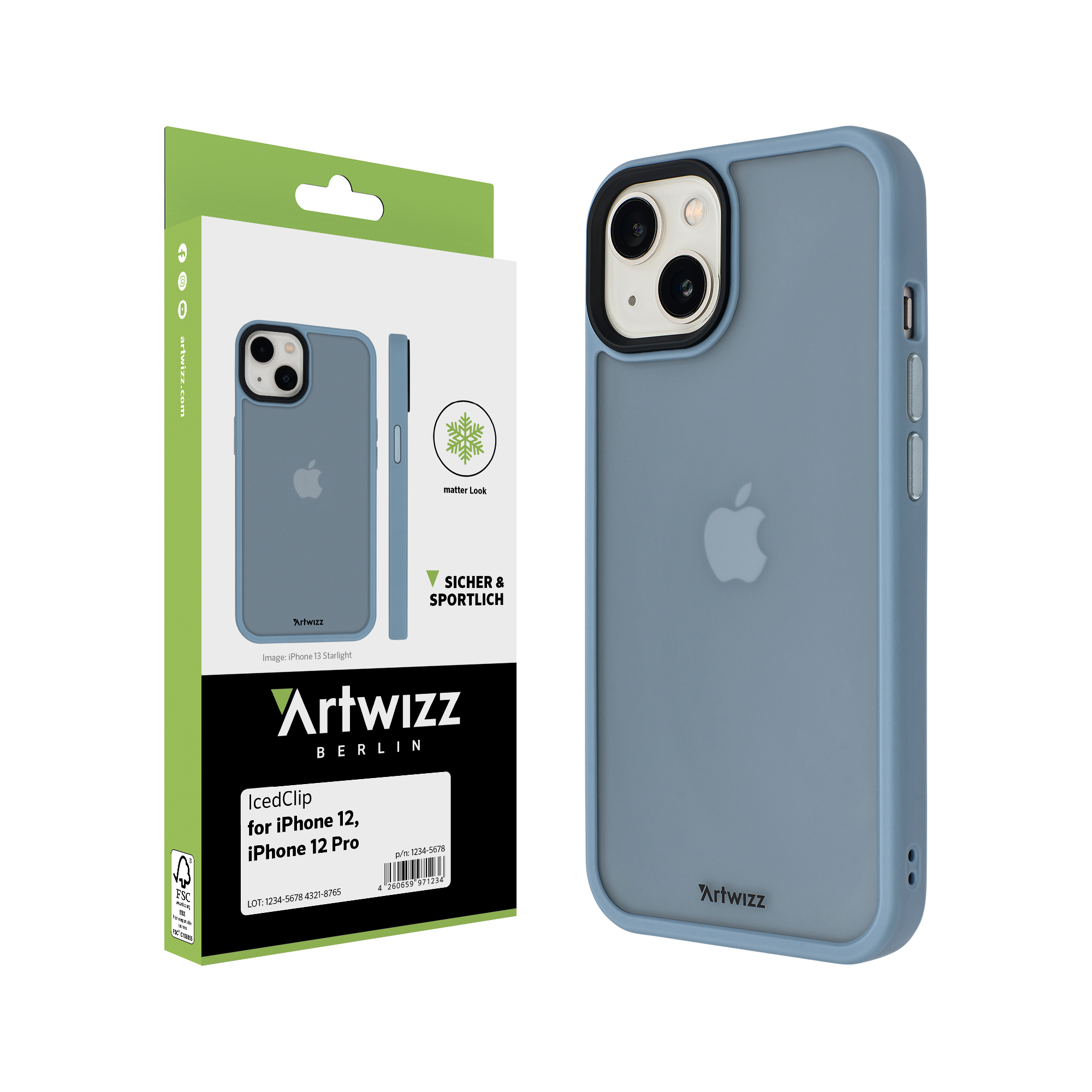 12 iPhone IcedClip, Blau Apple, ARTWIZZ iPhone Backcover, 12, Pro,