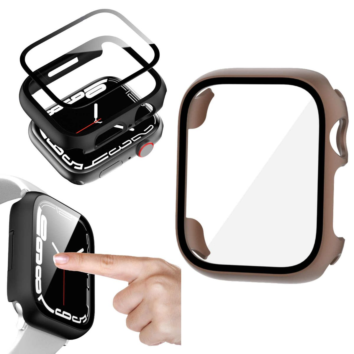 WIGENTO 2 in 1 Schock / Apple 44mm) Series H9 Smartwatchhülle(für 6 Glas + Hülle 7 SE 45mm 2022 5 2023 Watch Hart 9 4 Design und 8