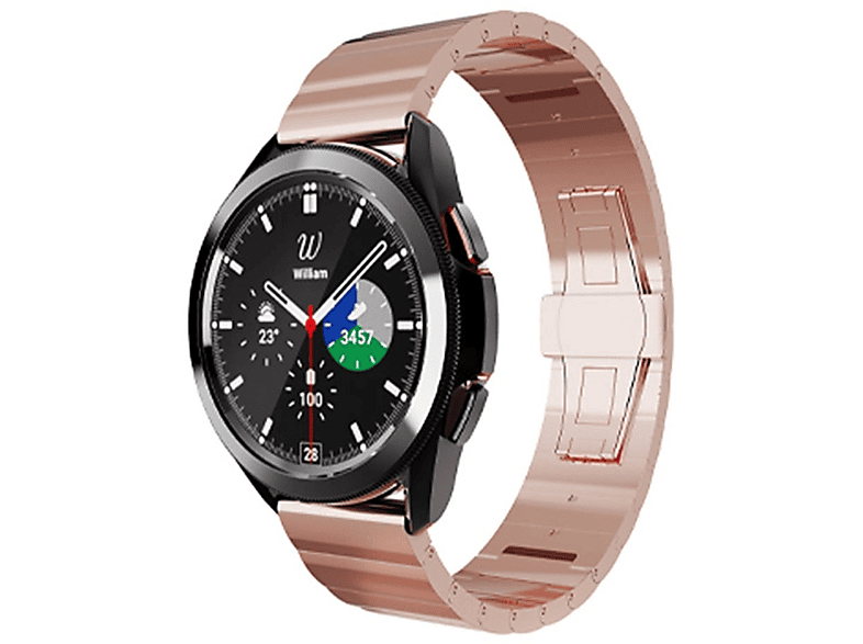 WIGENTO Design Metall Stahl Band, Ersatzarmband, Samsung, Galaxy Watch 6 / 5 / 4 40 44 mm / Watch 5 Pro 45mm / Watch 6 / 4, Rose Gold / Style 2