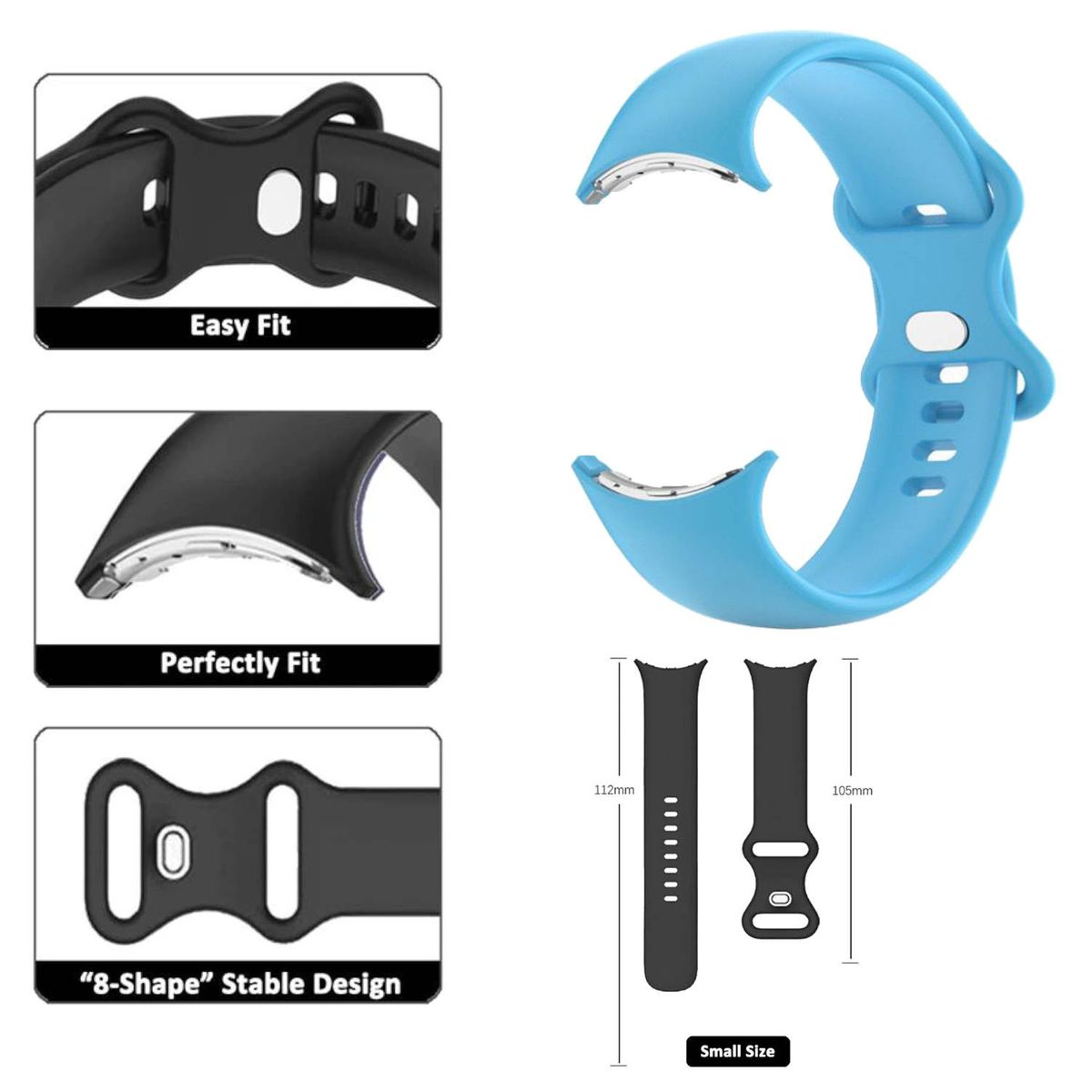 Ersatzarmband, Kunststoff Hellblau 1 2, S, Google, Watch Sport Pixel / + WIGENTO Design Band Silikon Größe