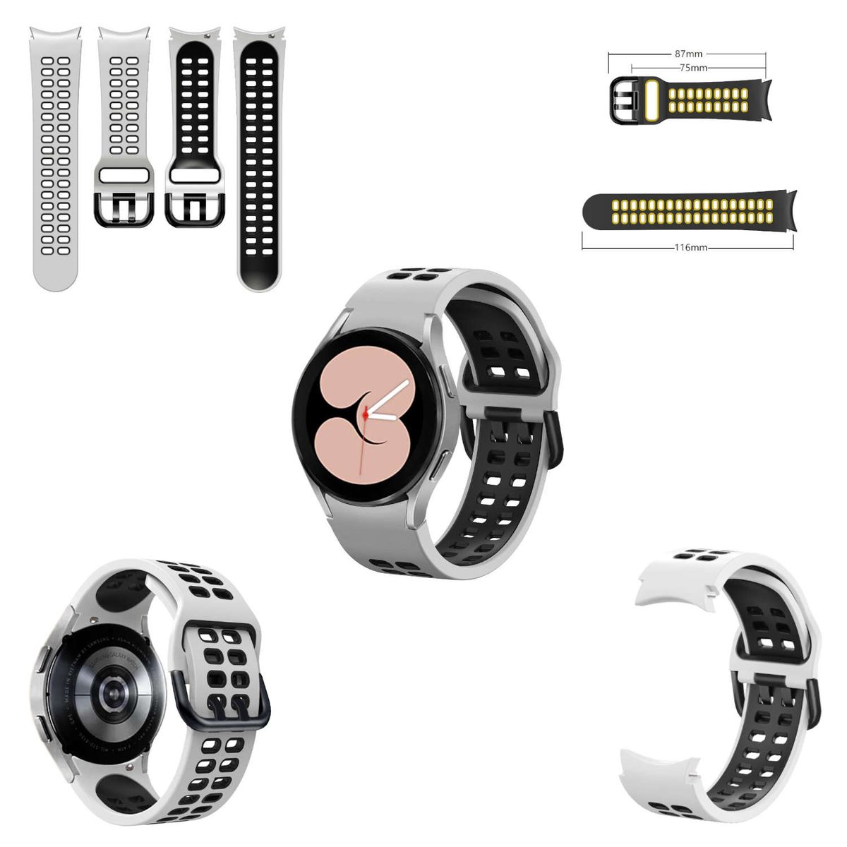 WIGENTO TPU Silikon 46 mm, / 5 6 Schwarz 44 45mm / Watch Galaxy 4 Sport, / / Samsung, Band 43 / Watch Weiß 40 Arm Watch Classic 4 Pro / Ersatzarmband, mm 6 / 42 mm 5 Armband 47