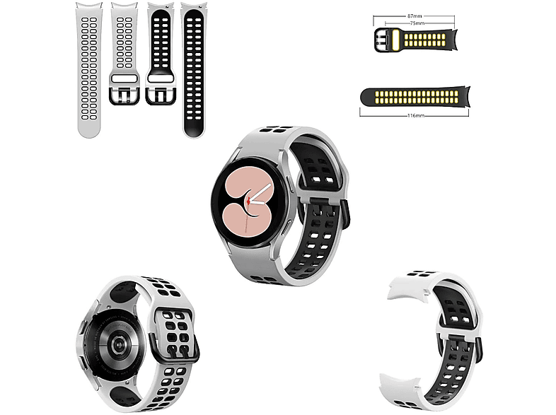 WIGENTO TPU Silikon Armband Arm 45mm / Watch 47 Weiß mm / / Pro / 40 46 Watch Galaxy 4 5 Band Schwarz Ersatzarmband, mm, 6 5 / / 42 44 Classic Sport, 4 Samsung, / Watch 6 mm 43