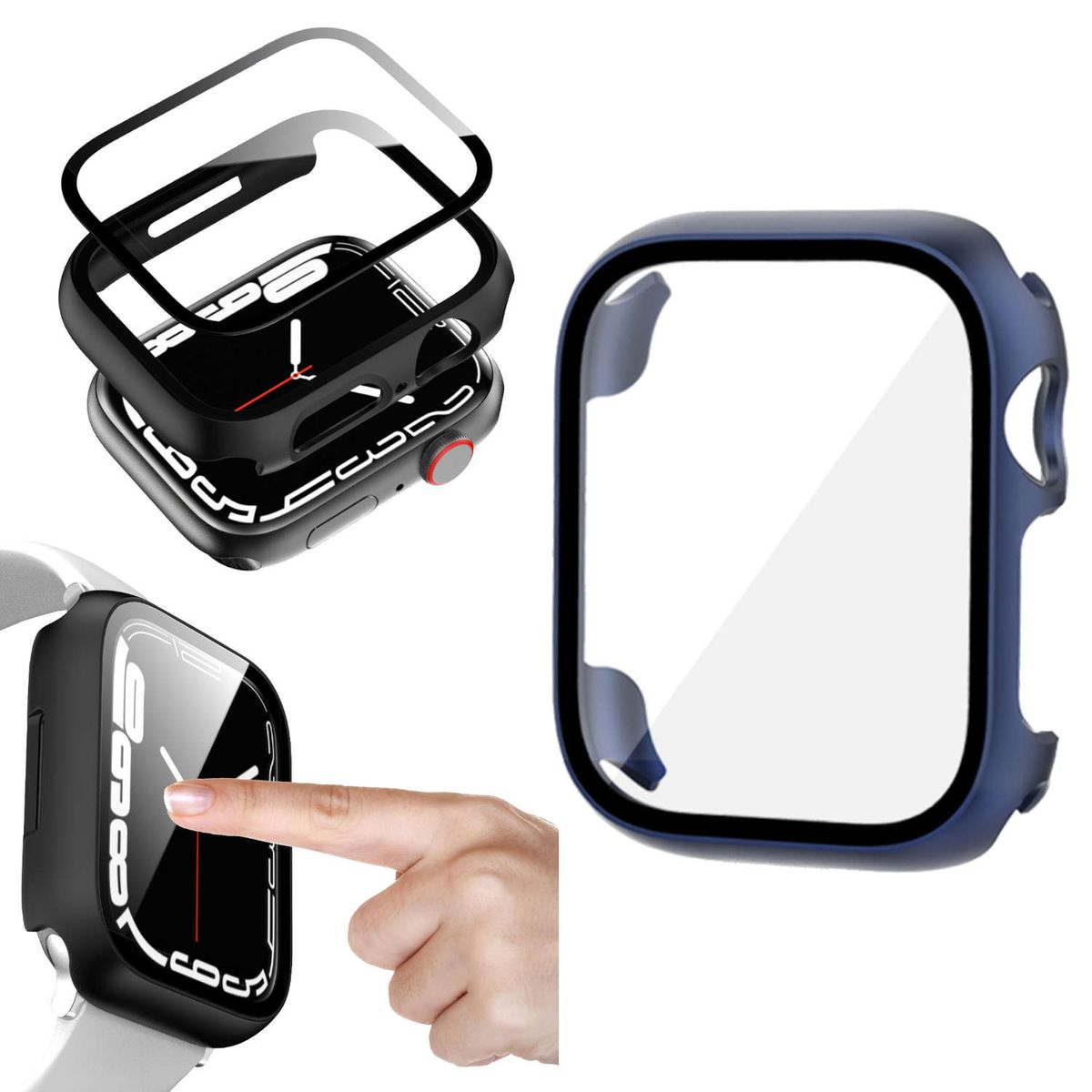 45mm Smartwatchhülle(für 9 1 Hülle Apple Series 4 / H9 + Hart Schock 44mm) Watch 6 in und 2 Design 7 2023 Glas SE WIGENTO 2022 5 8