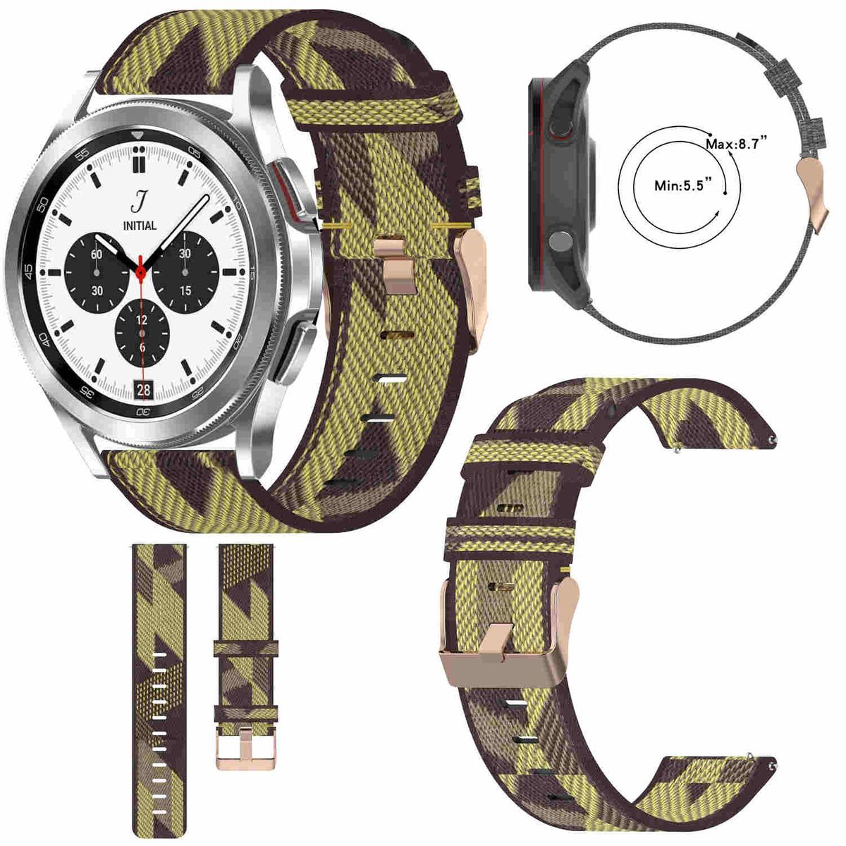 45mm / Watch Watch / mm 5 47 4 mm, mm Samsung, Sport Watch Ersatzarmband, 44 Classic 4 43 Gelb / / / Galaxy WIGENTO 40 6 6 Gewebtes Nylon Armband Band, Pro 5 / 42 46