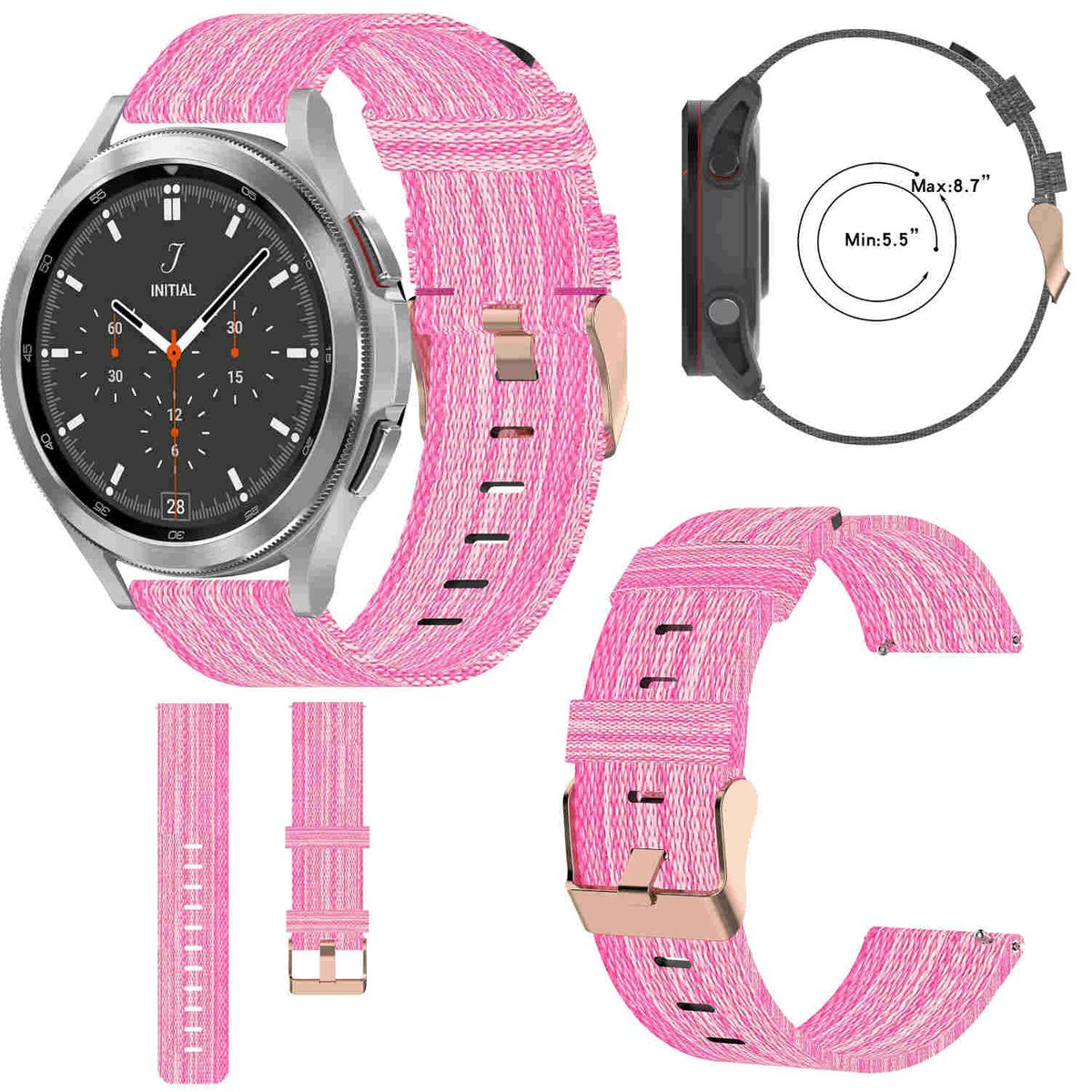 WIGENTO Gewebtes Nylon mm, Watch / Ersatzarmband, 45mm / Watch 6 5 46 Samsung, Galaxy / 5 43 Pro 47 mm 6 44 40 / 42 Band, mm Classic / Armband / 4 Rosa 4 Sport Watch