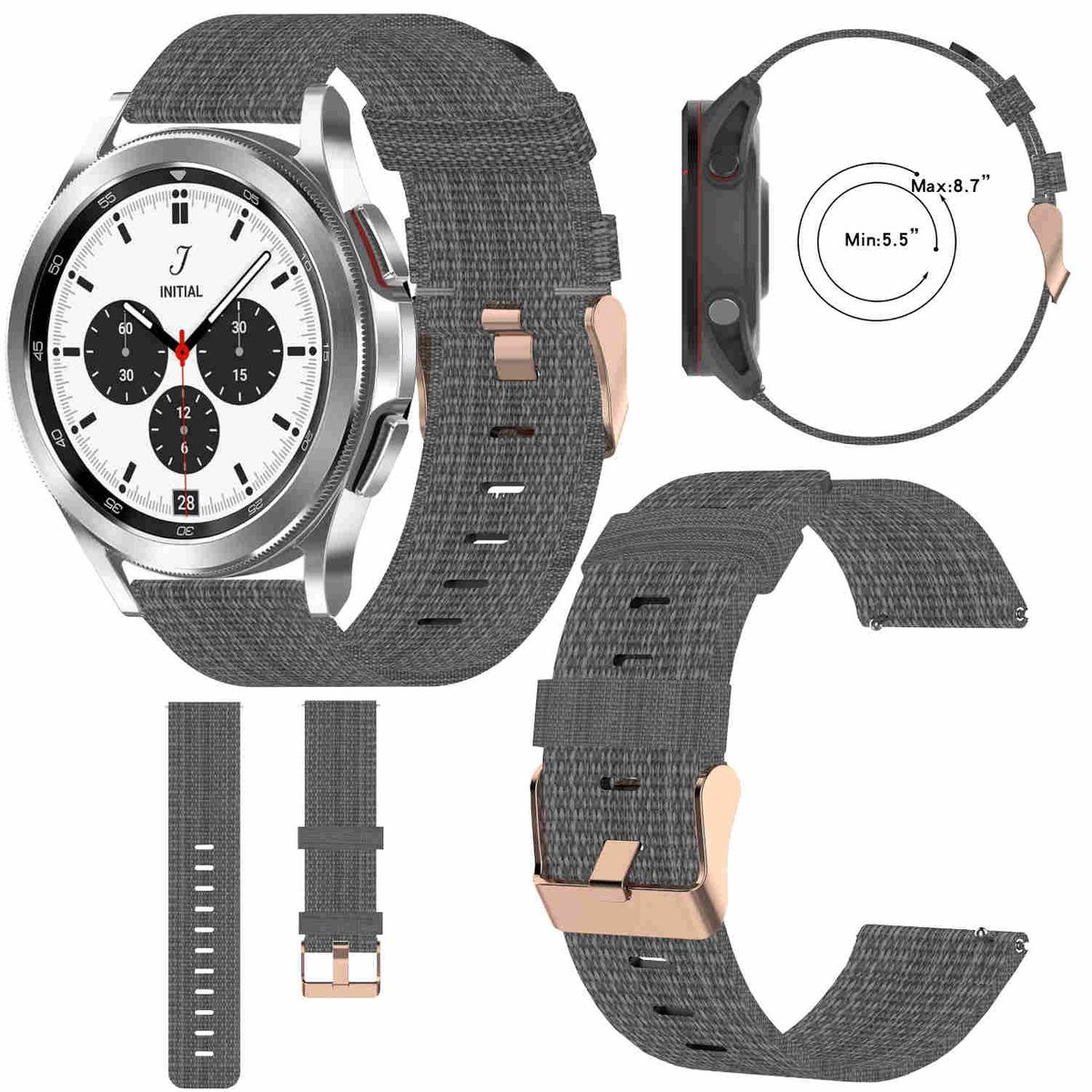 WIGENTO Gewebtes Nylon 45mm / Watch 40 43 Dunkelgrau Pro mm 6 4 / 5 / 42 Samsung, / mm, Sport / / Armband Watch Ersatzarmband, Watch Band, mm 44 6 5 4 Classic Galaxy 47 46