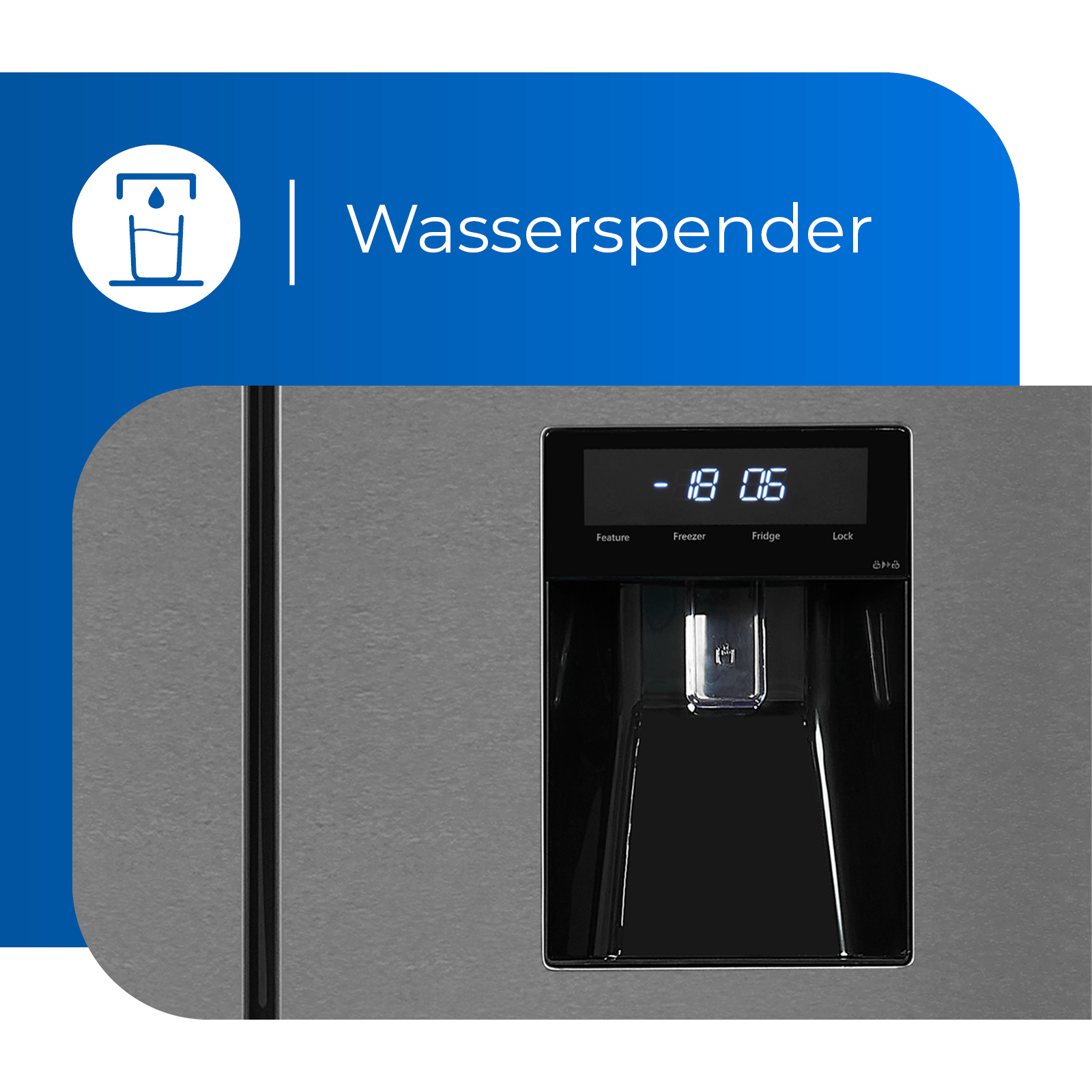 Nahaufnahme einer Kühlschrankanzeige mit digitalem Bildschirm, der Zahlen und Steuerungsoptionen zeigt.