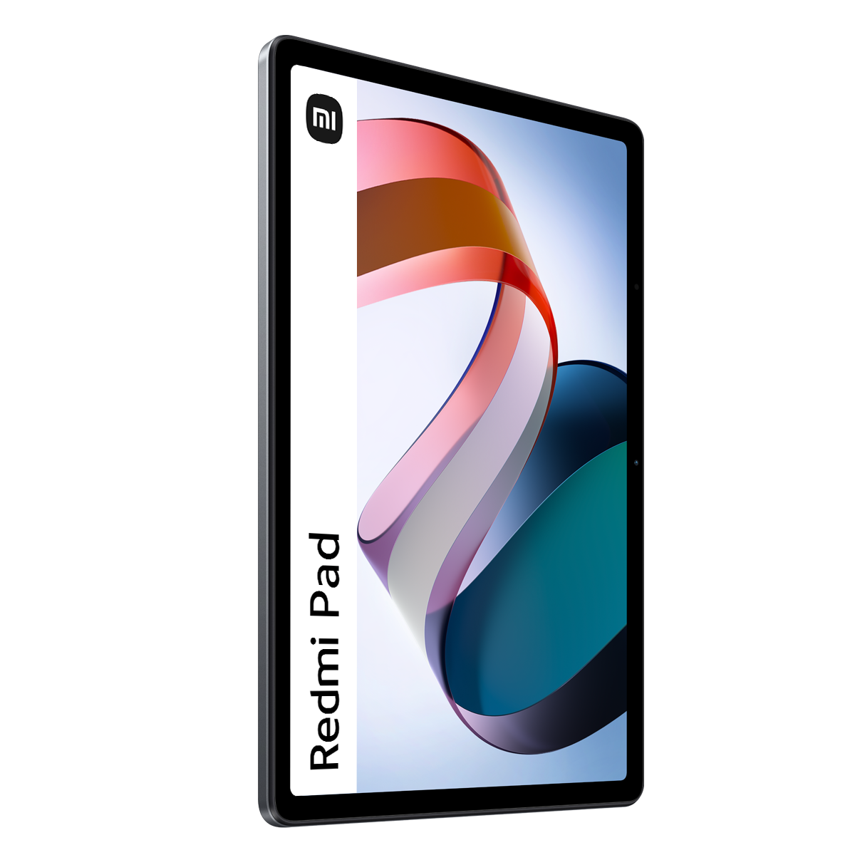 Una tableta Redmi Pad con una pantalla grande. Está sobre un fondo negro. El logotipo de Redmi Pad está en el lateral.