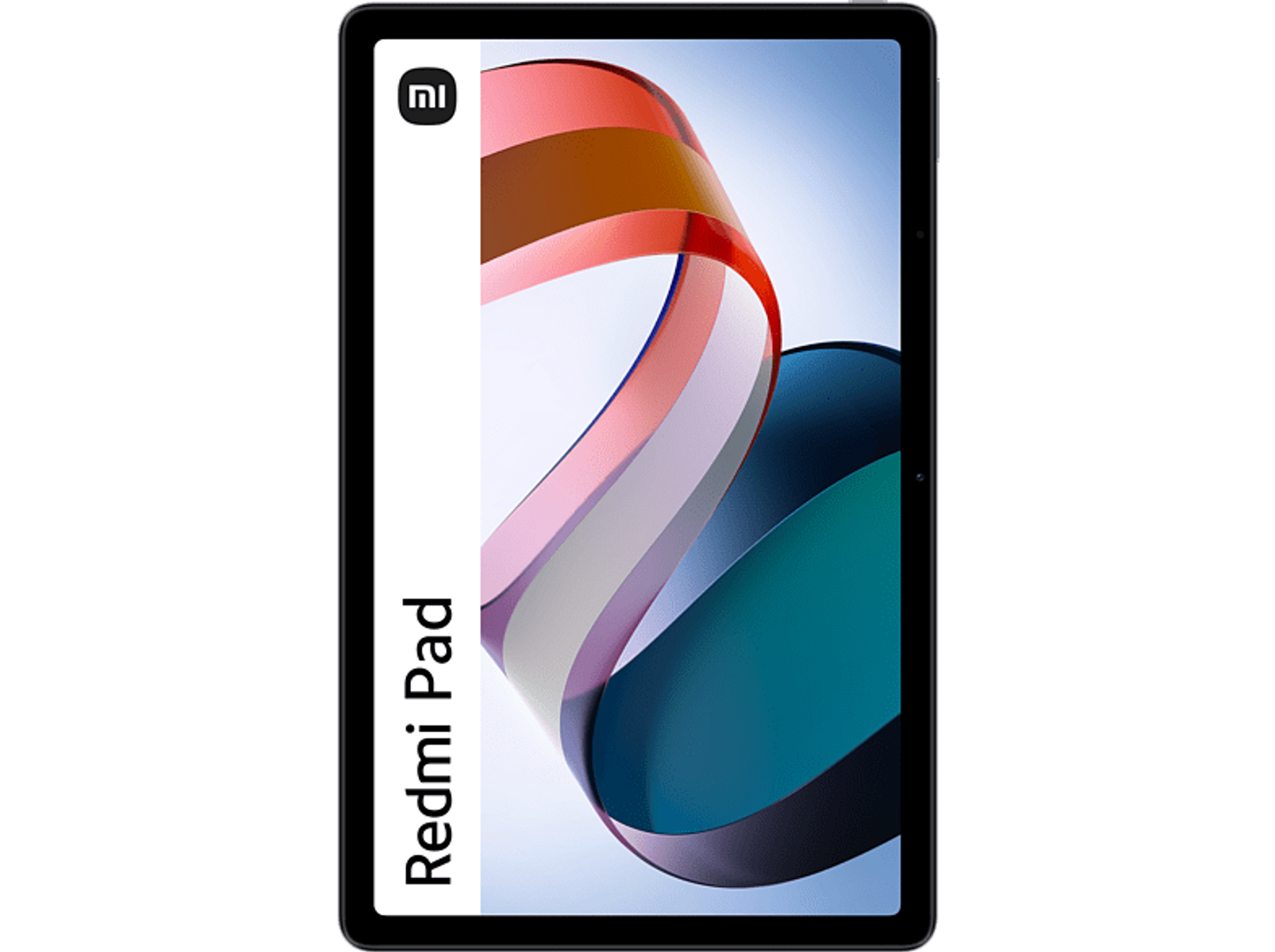 Una tableta Redmi Pad sobre fondo blanco. Es una tableta negra con el nombre Redmi Pad.