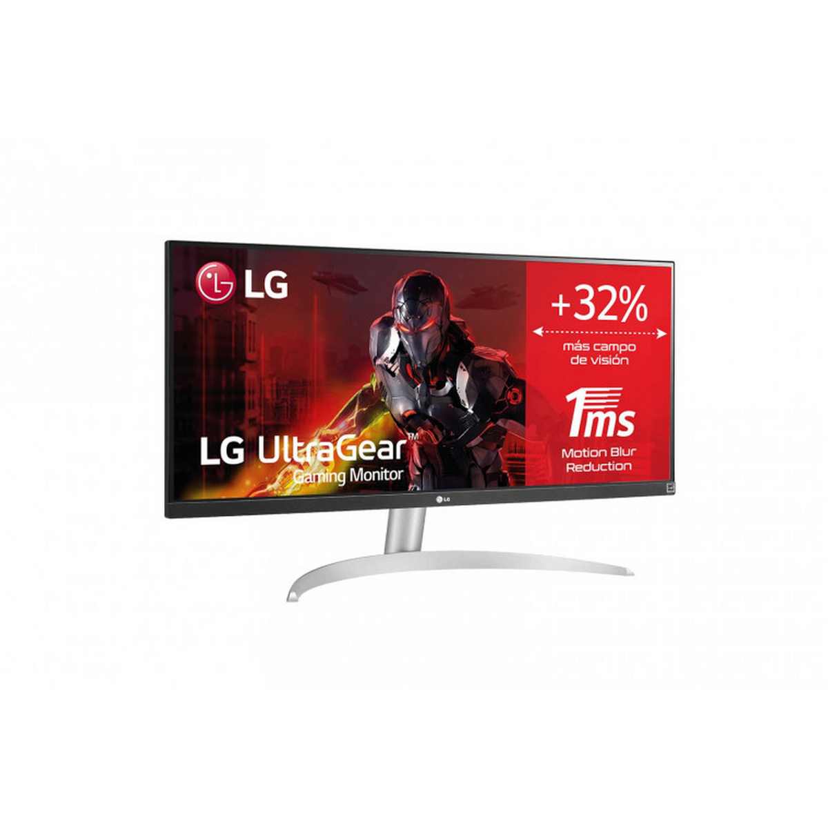 LG UltraGear Gaming-Monitor mit einem Mann in Rüstung auf dem Bildschirm.