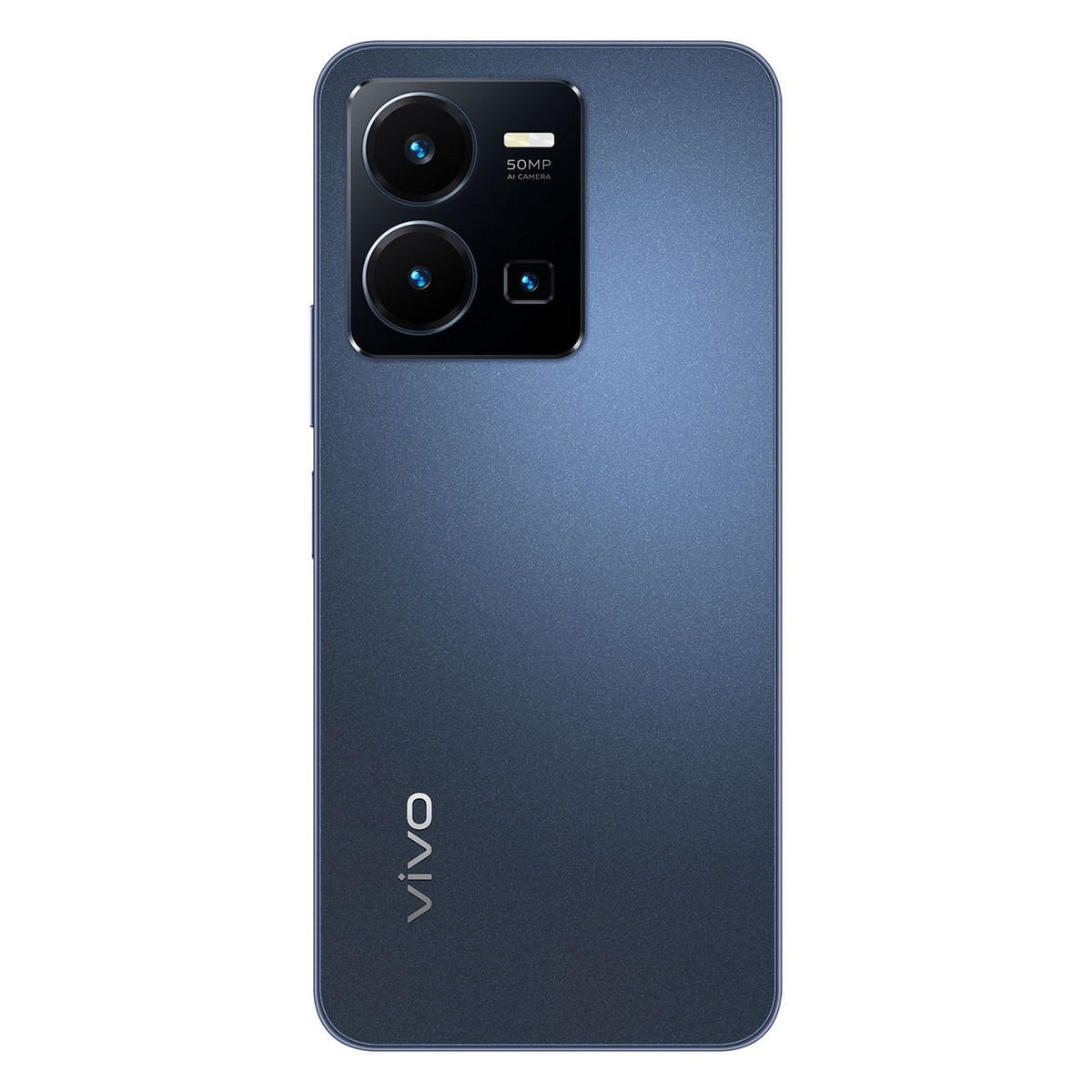 Ein blaues Smartphone von vivo, mit Dual-Kamera und vivo-Logo auf der Rückseite.