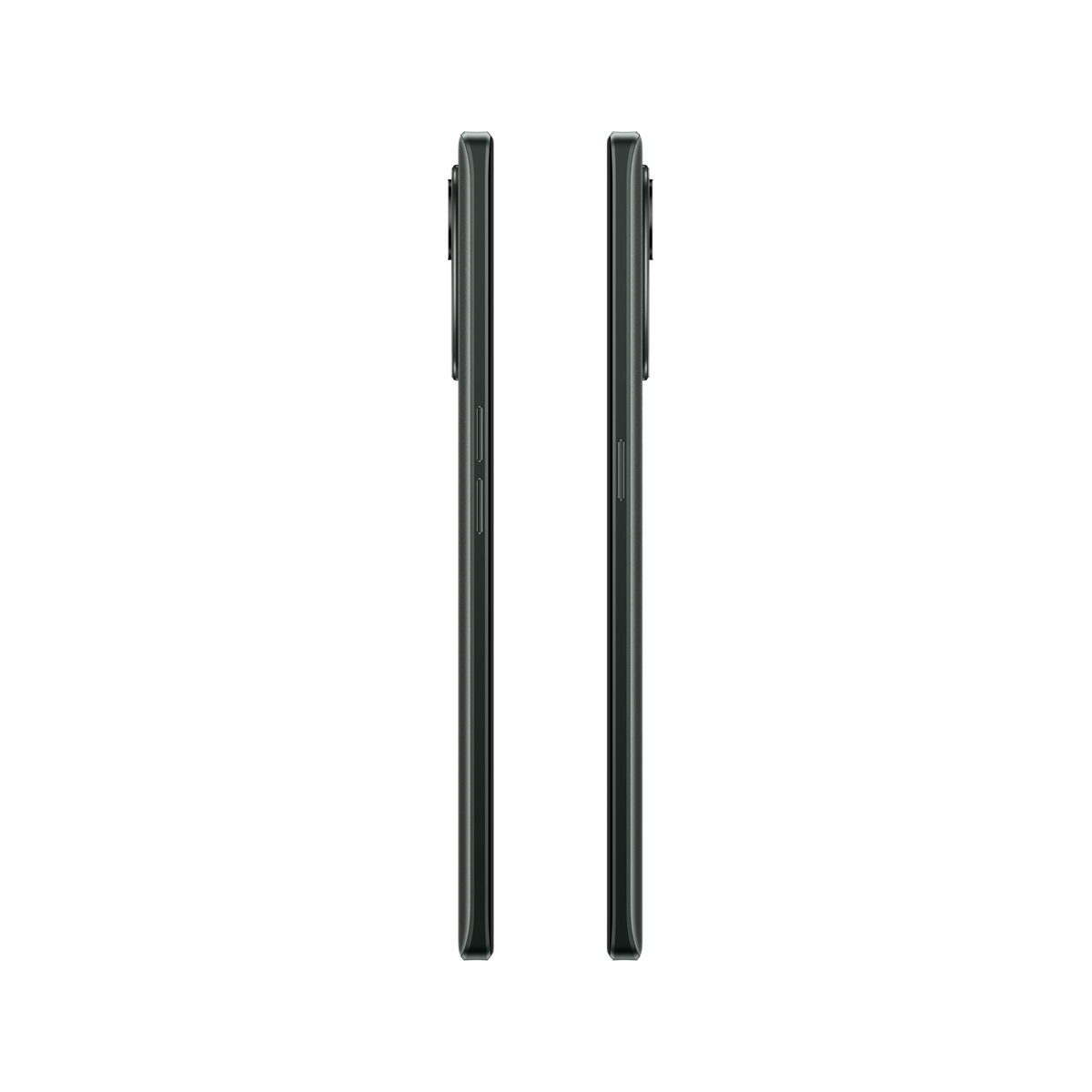 Zwei identische Smartphones nebeneinander auf schwarzem Hintergrund.
