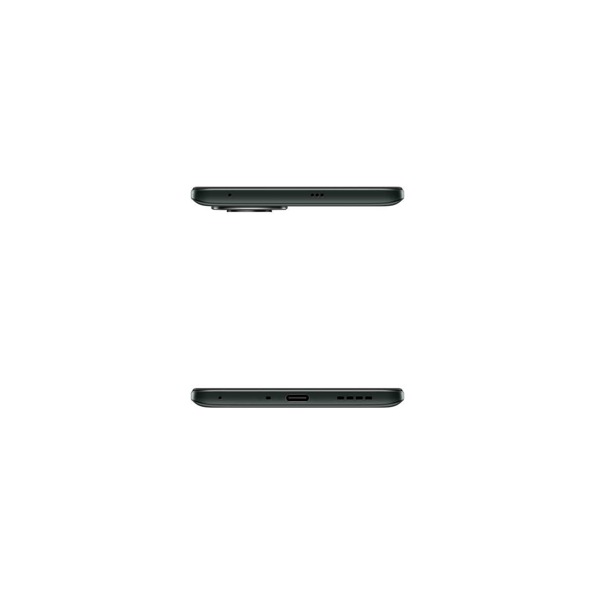 Schwarzes Telefonprofil: oben und unten mit Anschlüssen und Kameras.