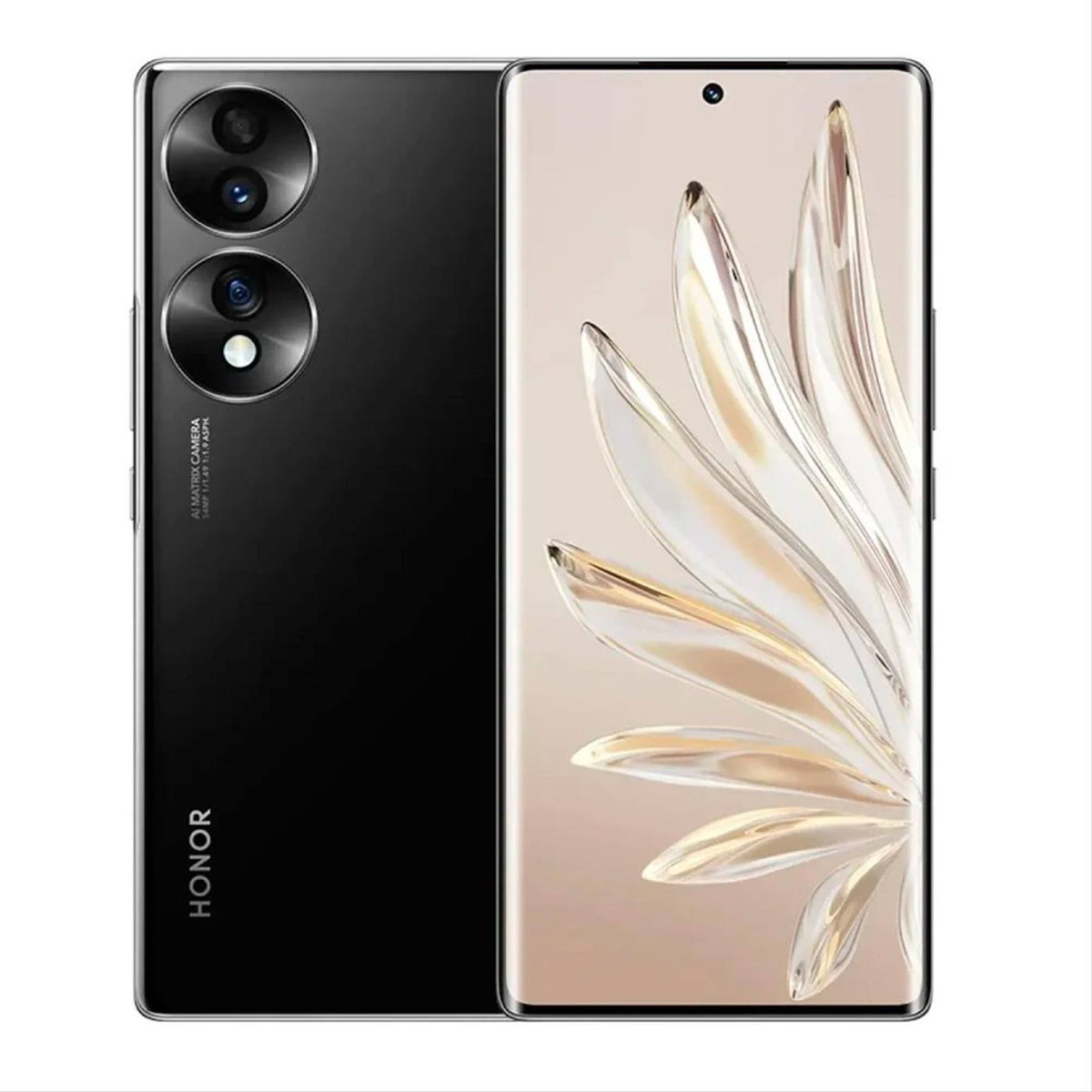 Czarny smartfon z podwójnym systemem aparatów z tyłu i wyświetlaczem z przodu.