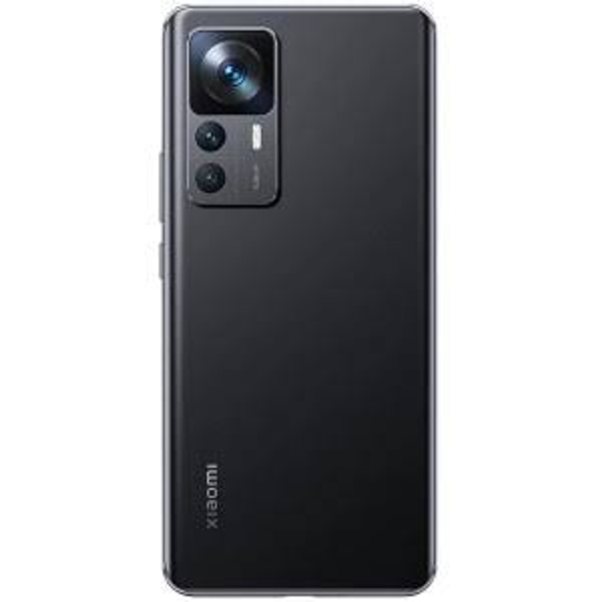 Die Rückseite eines schwarzen Xiaomi-Telefons mit Kamera, auf weißem Hintergrund.