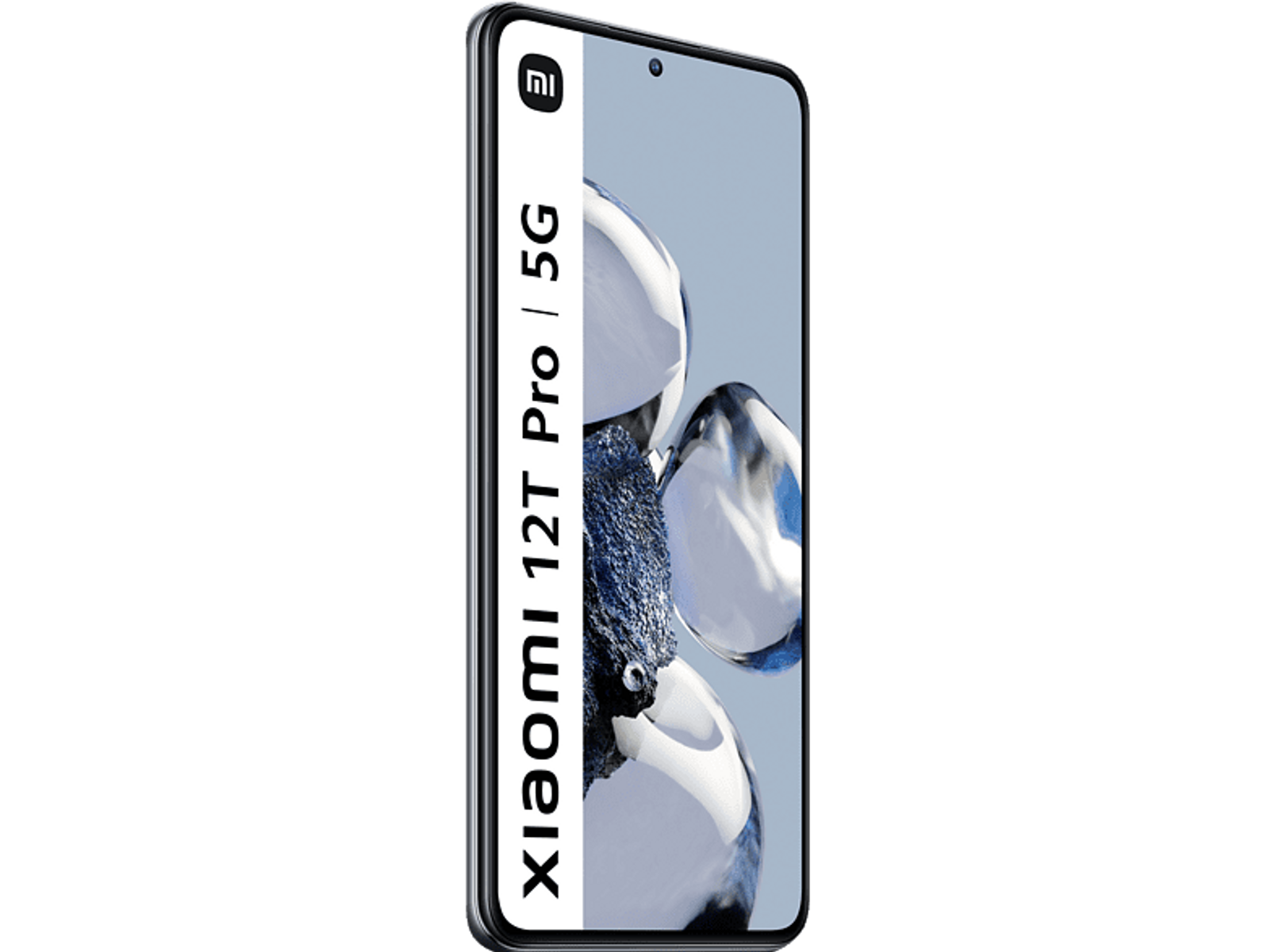 Smartfon pokazujący ekran z niebieskim wzorem i tekstem.