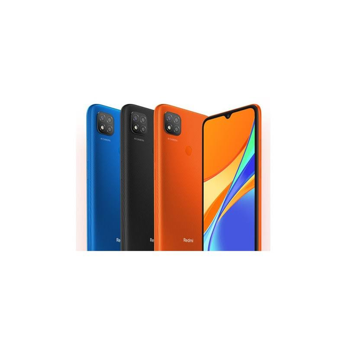 Drei Smartphones in Blau, Schwarz und Orange, wobei das orangefarbene im Fokus steht.