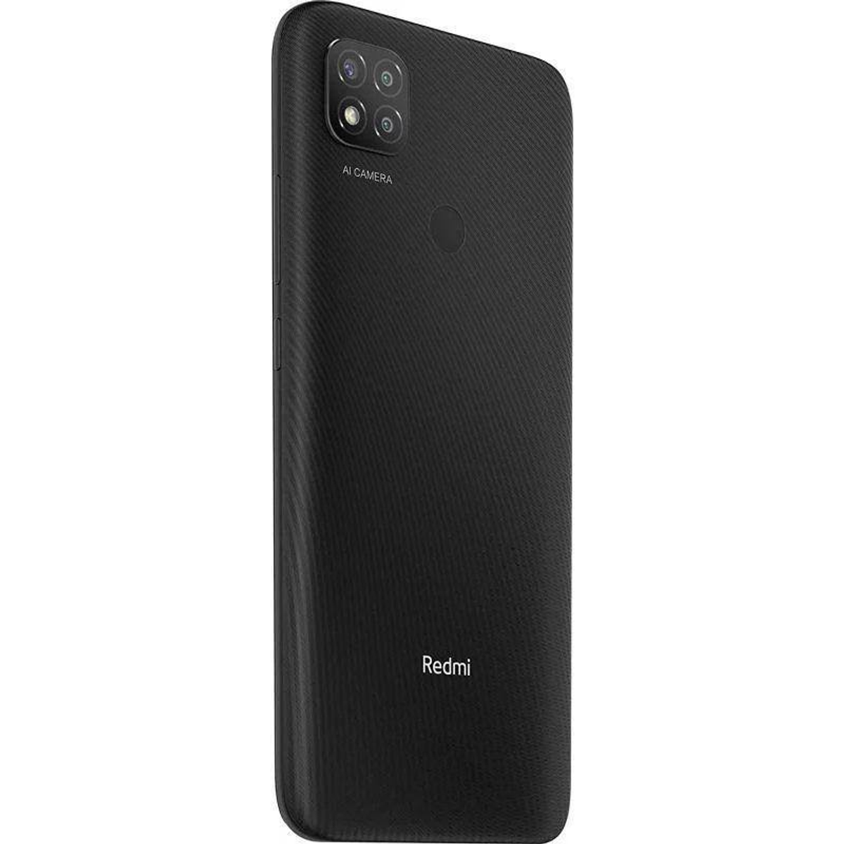 Die Rückseite eines schwarzen Redmi-Telefons mit Kameraanordnung und dem Redmi-Logo.