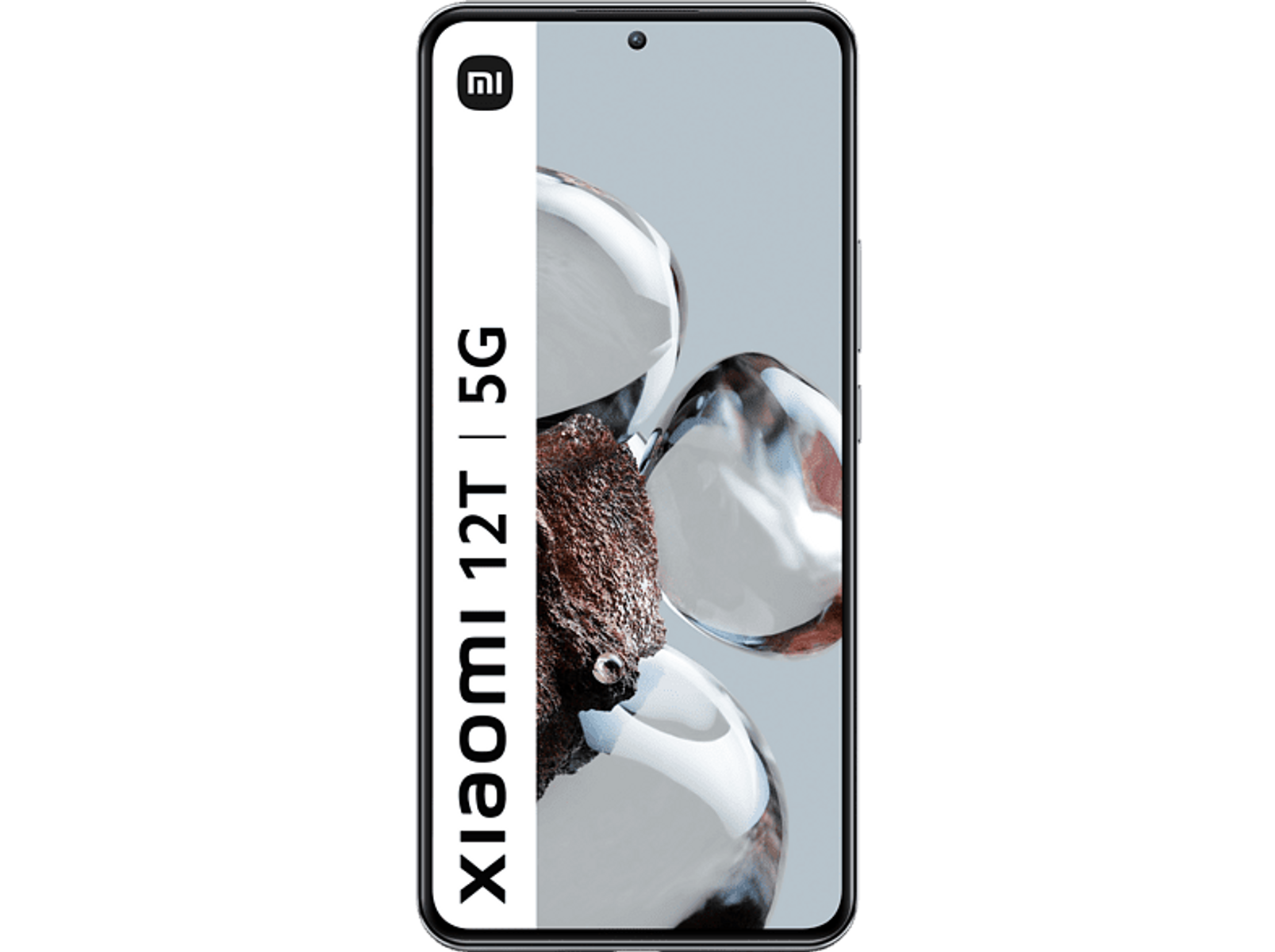 Smartfon z białym banerem i napisem Xiaomi 12T 5G na wyświetlaczu.