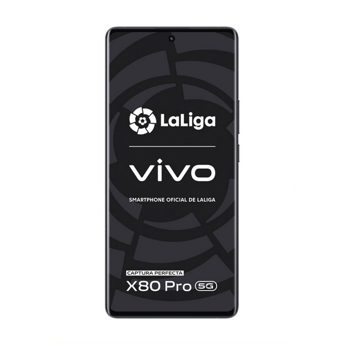Ein Vivo X80 Pro 5G Smartphone, das ein LaLiga-Logo und Vivo-Branding auf dem Bildschirm zeigt.