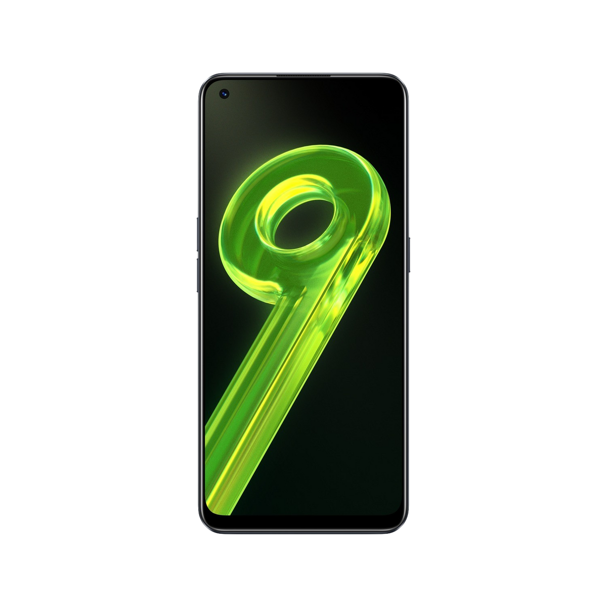 Smartfon z zieloną, świecącą liczbą 9 na ekranie.