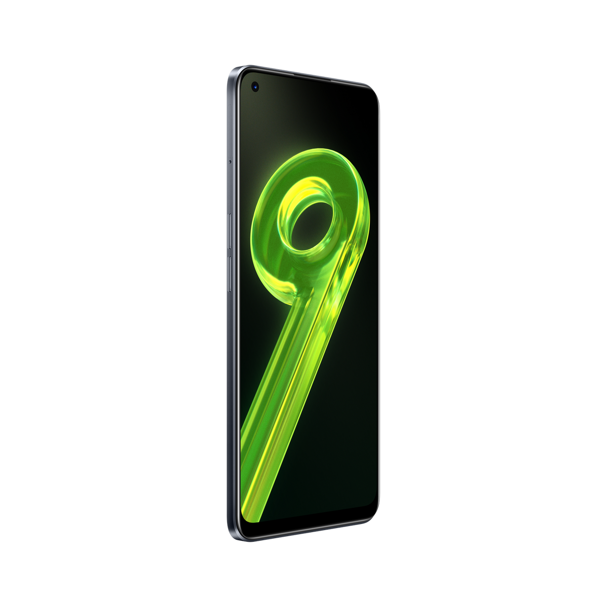 Smartfon z zielono-żółtym wzorem na ekranie, z czarnym tłem.