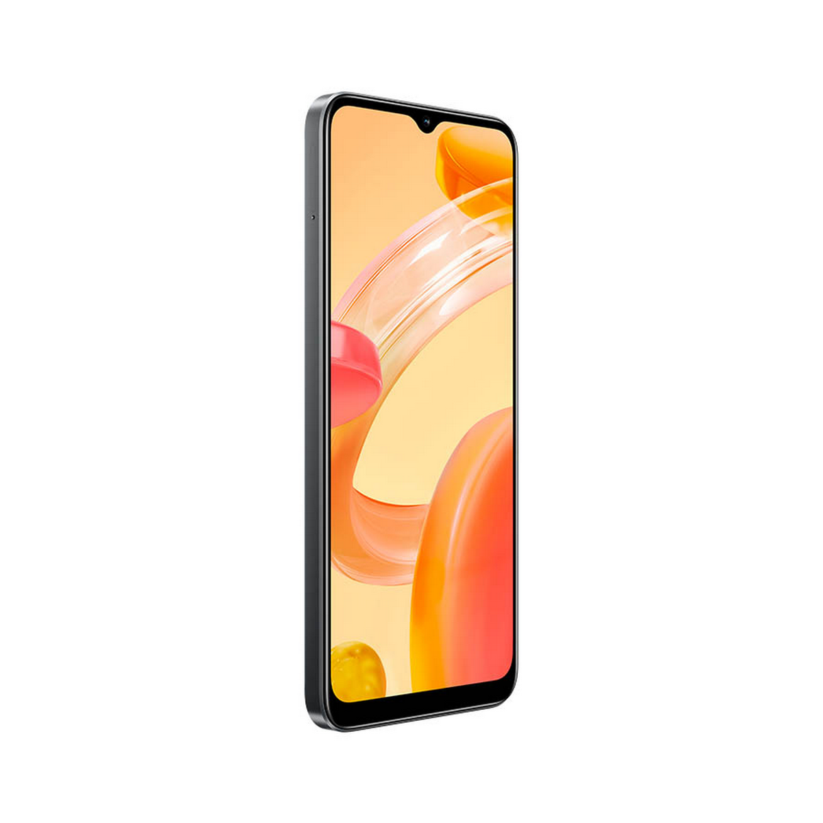 Smartphone, Seitenansicht. Gelber und oranger abstrakter Hintergrund auf dem Bildschirm.
