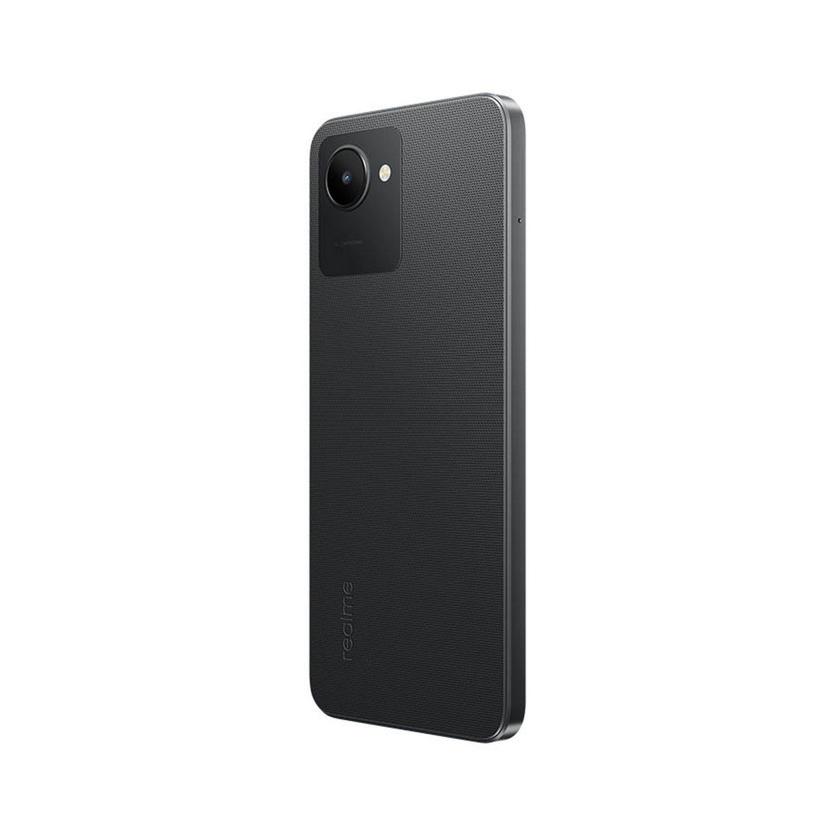 Schwarzes Smartphone mit Kamera auf weißem Hintergrund.